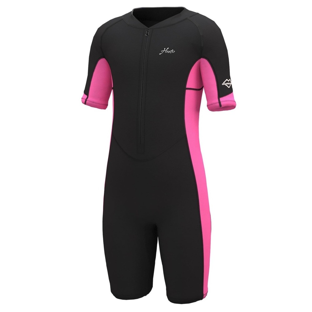 Hevto Wetsuit Shorty Kids Size 12 Black Pink New 2mm Neoprene Front Zip 1521
